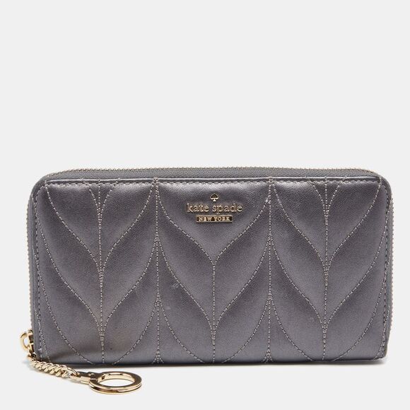 Kate Spade Handbags - Kate Spade Grey Briar Lane Quilted Leather Neda Zip Around Wallet